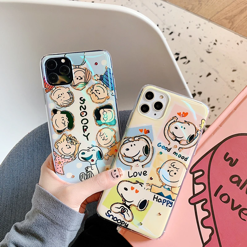Синий светильник Блестящий Алмазный чехол для iphone 11Pro XS Max X XR мультфильм Чарли Люси Мягкая обложка для iphone 11 7 8 Plus для задней панели Чехол