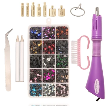 

Hot Sale New Set 2000pcs Hot fix Rhinestones ES or EU PLUG Hotfix Applicator&7 Tips Crystal Glass Rhinestone Iron-on Wand Strass