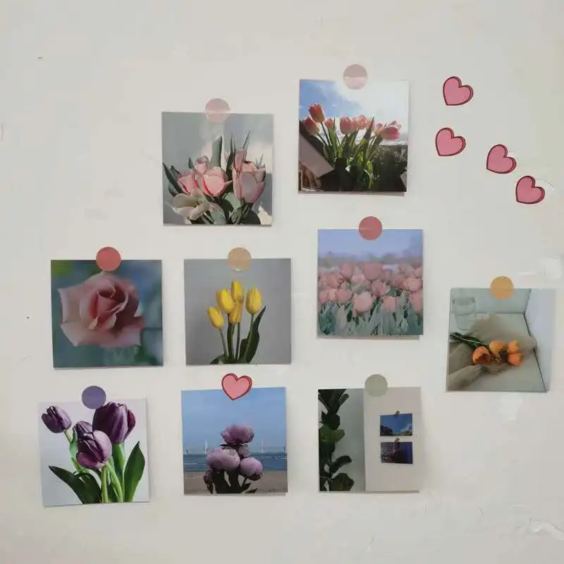 Ins Style-pegatina de pared para decoración de pared, papel decorativo de doble cara, de plantas, flores, tulipán, postal rosa, 9 hojas