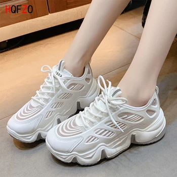

HQFZO Summer White Sneakers Casual Women Shoes Breathable Mesh Platform Comforatble Women Tenis Feminino 2020 Trendy Chunky