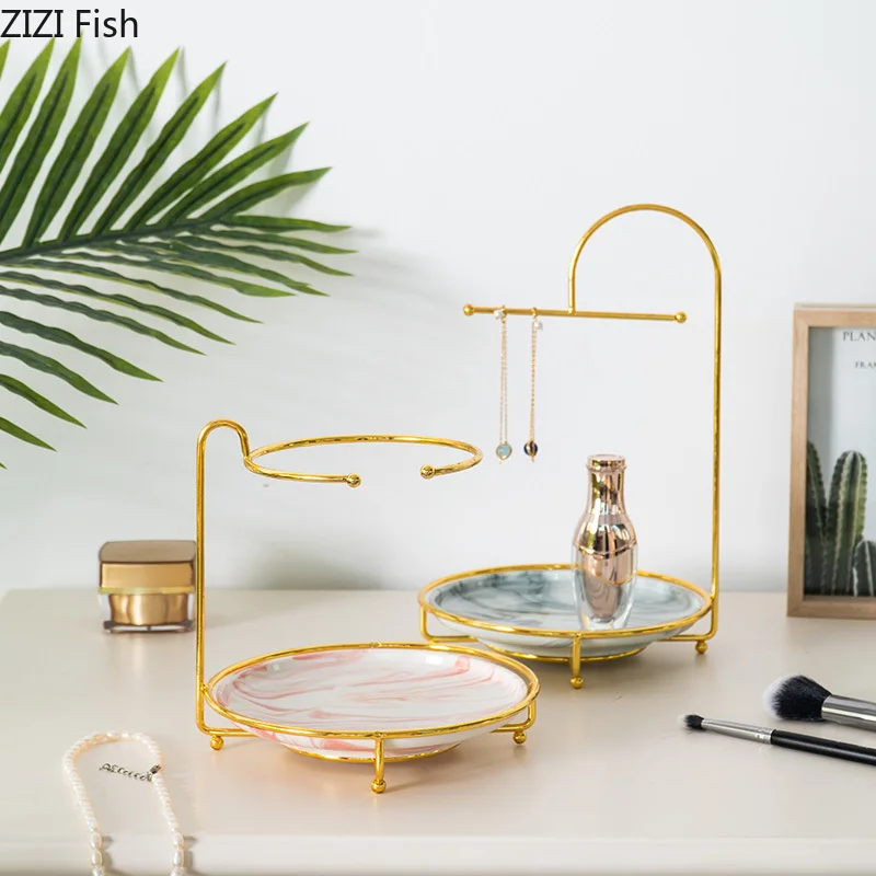 

Nordic Style Imitation Marble Ceramic Storage Tray Jewelry Holder Cosmetic Storage Rack Bathroom Desktop Tray Home Storage Tool