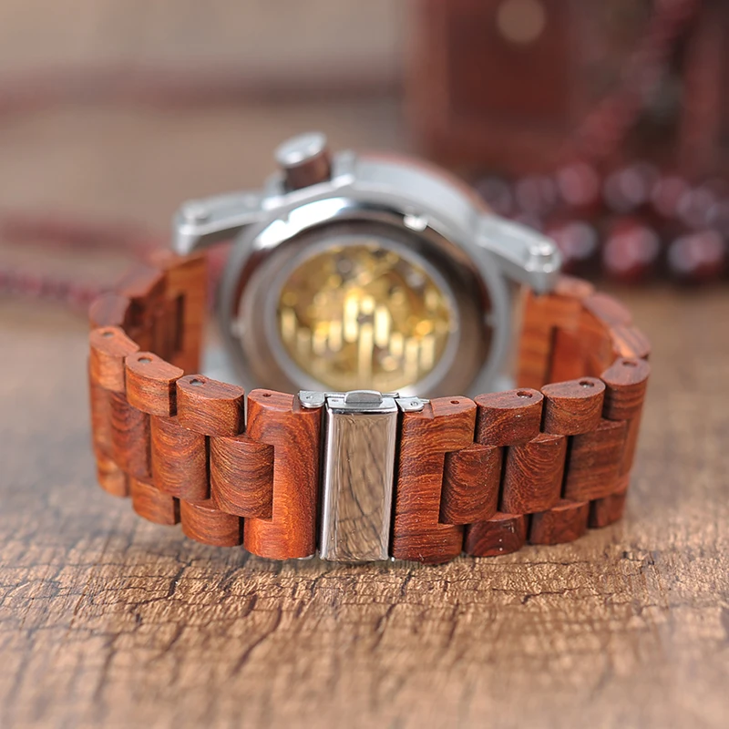 BOBO BIRD Wood Mechanical Watch Men Leather Automatic Clock Sandalwood Luminous Wristwatch Male Christmas Present Waterproof mechanical watch
