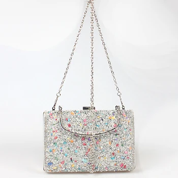 

High Quality Women Silver Wedding Purse Bridal Bling Bling Clutch Shoulder Chain Handbags Ladies Small Rhinestone Diamond Bag