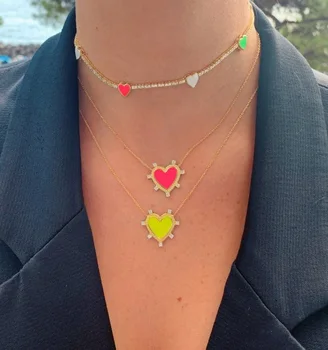 

Neon colorful enamel Heart pendant necklace Gold filled 2020 New design Valentines gift for girlfriend lover jewelry