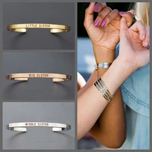Большая сестра маленькая сестра Браслет-манжета для женщин Серебряный Золотой браслет с гравировкой браслеты сестры подарки на день рождения подарки дружбы
