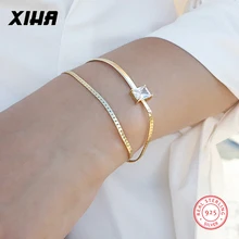 Женский браслет со стразами и кристаллами, свадебный браслет из циркона золотого цвета для девушек, Роскошные браслеты из настоящего серебра 925 пробы для женщин