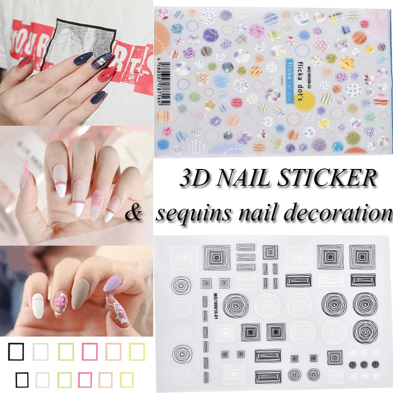 

New arrived Fashion Water Decals Nail Art Stickers colorful Square geometric Nails Sticker Decorations Manicure Z0223