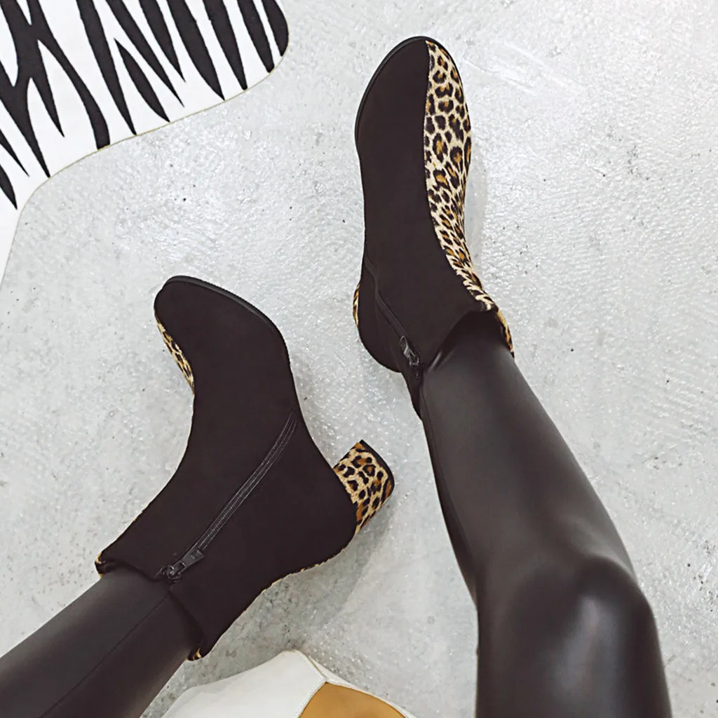 

Leopard Print Women's Sexy Ankle Boots Winter Wild Suede Short Boot Office Lady Stylish High Heel Shoes Party Prom Classic Botas