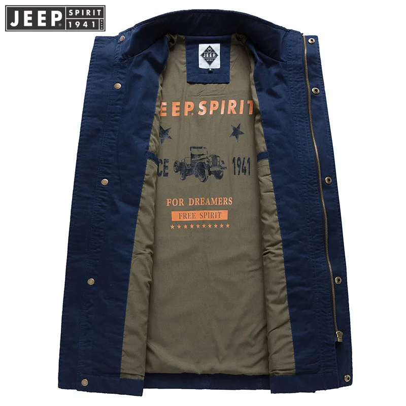 JEEP SPIRIT/осенние куртки мужские в стиле милитари повседневное пальто средней длины мужской воротник-стойка с несколькими карманами Хлопковая мужская куртка chaqueta hombre
