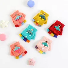 Модные зимние детские теплые перчатки с героями мультфильмов, вязаные перчатки на половину пальцев, Детские теплые принадлежности, Новое поступление