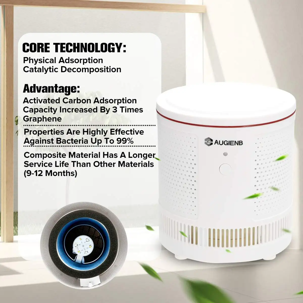 AUGIENB Настольный очиститель Lionizer Ture Hepa фильтр формальдегида PM2.5 плесень запах дыма аллергии очиститель бесшумный