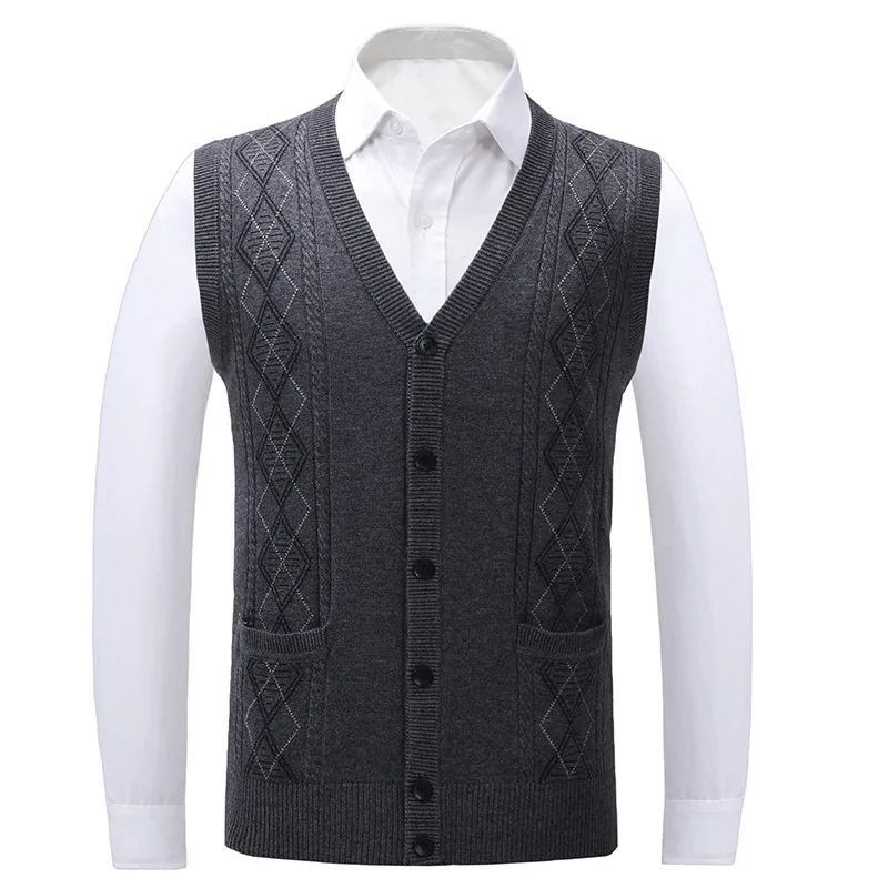Sweater Vest Men 2021 New Fashion Elderly Wool Vest Mens Cardigan Jacquard Sweater Thick Sweater Vest Mens Clothing