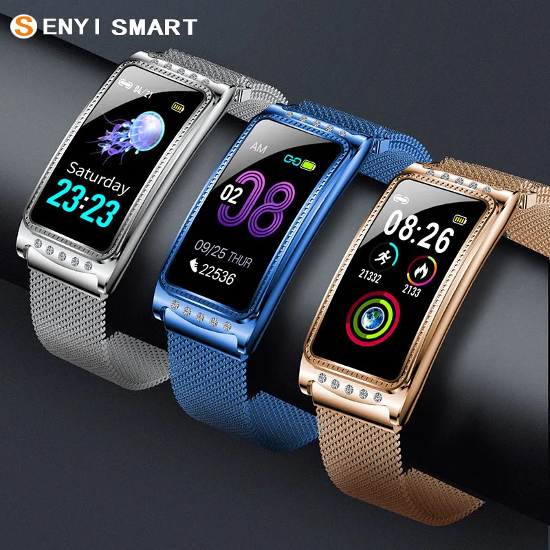 

F28 Female Bracelet 1.08 Color Screen Heart Rate Sphygmomanometer Step Physiological Cycle IP68 Waterproof Smart Watch