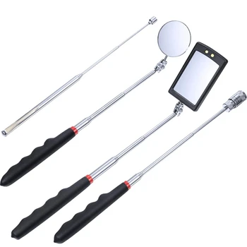 

4 Pieces Magnetic Pick-Up Grabber Tool with LED Light Including 8 Lb 1 Lb Pick-Up Rod and Round Square Inspection Mirror