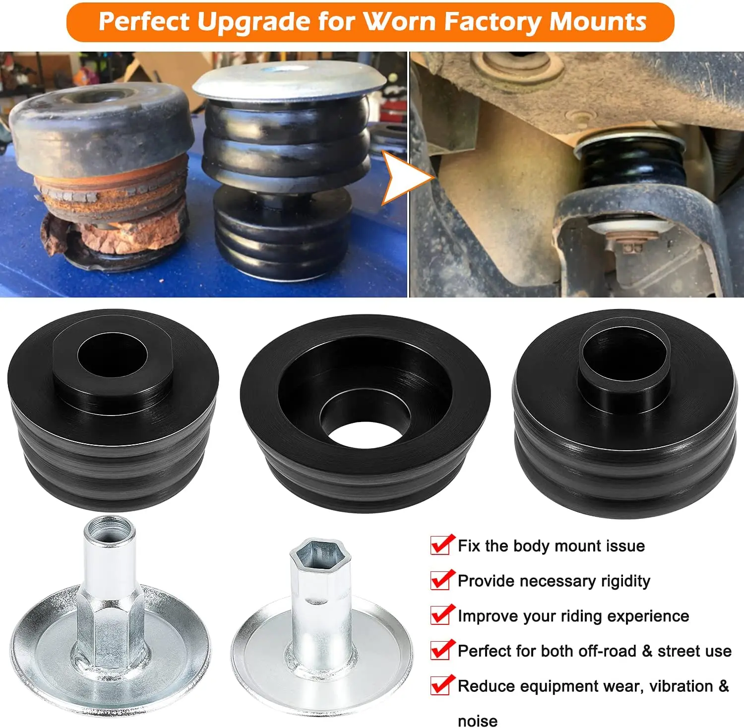 Chuang Qian Body Mount Bushing Kit for Ford F250 F350 Super Duty 2008- 2WD 4WD Steel Sleeves & Hardware Black