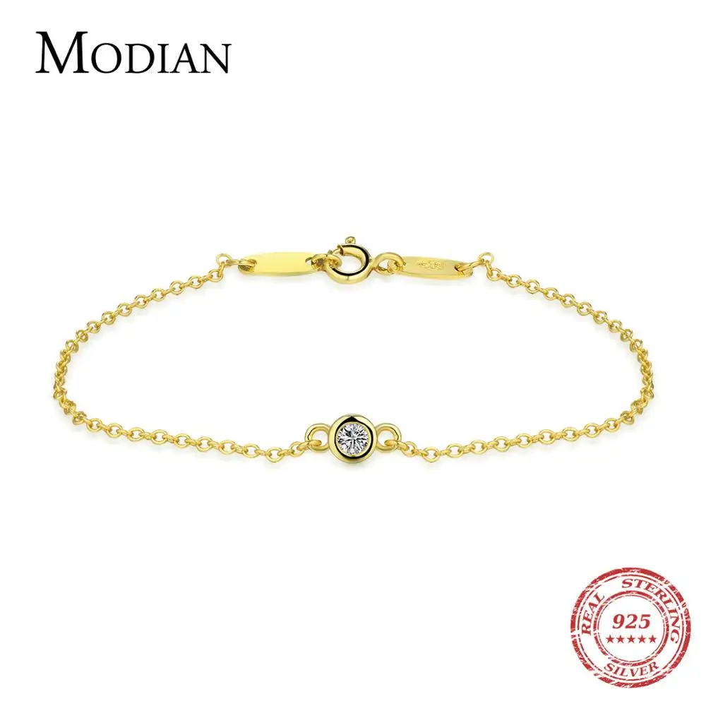 Modian Новые подлинные серебряные бусины 925 пробы CZ браслет из желтого золота вечерние ювелирные изделия с кристаллами для женщин