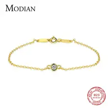 Modian Новые подлинные серебряные бусины 925 пробы CZ браслет из желтого золота вечерние ювелирные изделия с кристаллами для женщин