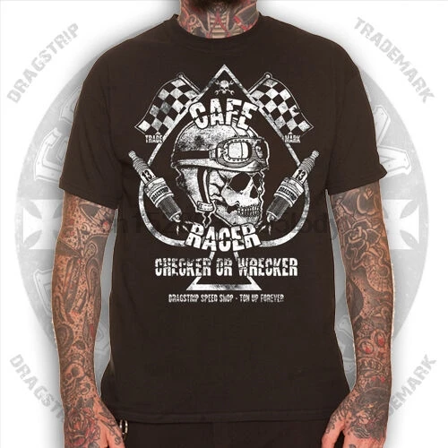 Драгстрип одежда Checker Wrecker кафе гонщик Greaser 13 тату Байкер t'shirt | Мужская