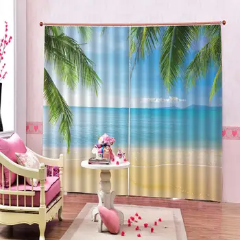 

Custom Beach Ocean landscape Curtains For Living room Bedroom Blackout Window Drapes Indoor Decor Sets (Left and Right Side)