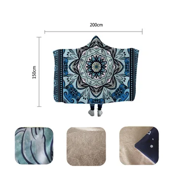 

Soft Mandala Flower Printed Wearable Blanket Double-Sided Plush Hooded Blanket Super Throw Wrap Cloak Cape Travel Mantle
