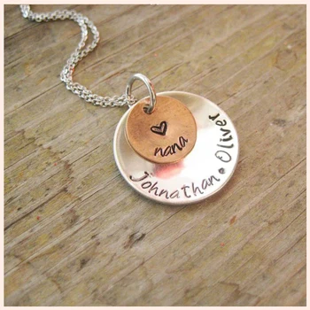 

StrollGirl Hand Stamped Kids Names Necklace 925 Sterling Silver Personalized Customization Disc Necklace for Mother's Day Gift