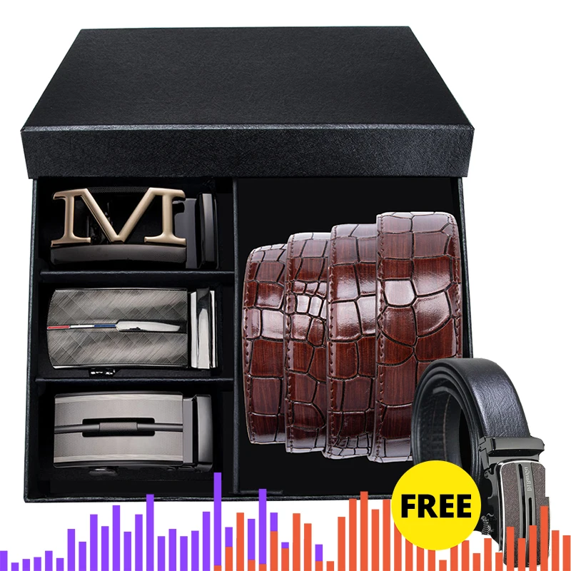 Hi Tie мужской ремень из натуральной кожи с тремя автоматическими пряжками в