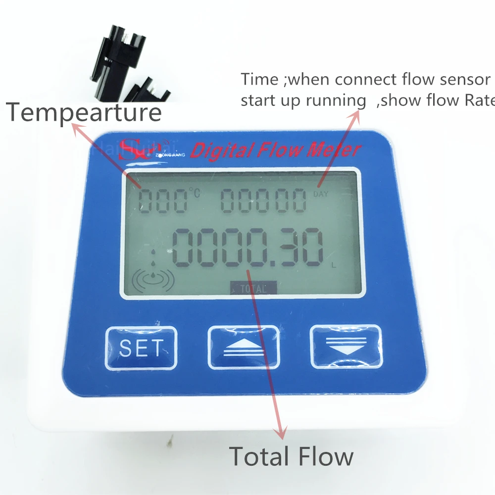Battery Type Display 0.3~3L/min 1/4" Water Flow Sensor Meter Digital Flowmeter Flow Sensor G1/4 Turbine Temperature Measurement