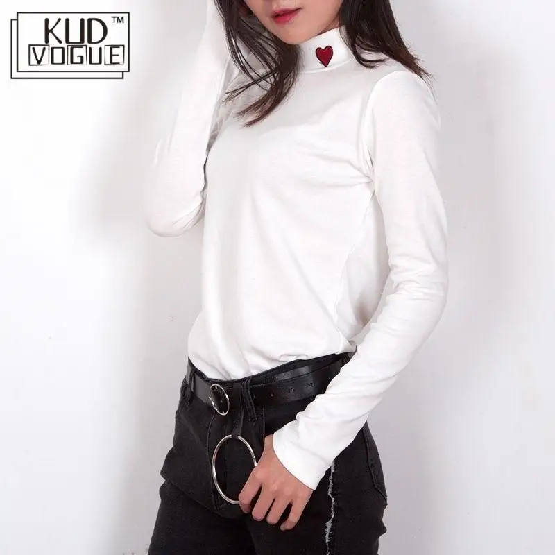 Корейский Ulzzang Полосатый Топы И Футболки маленький макет шеи Harajuku Kawaii женская футболка сердце вышивка карамельный цвет укороченный с длинным рукавом