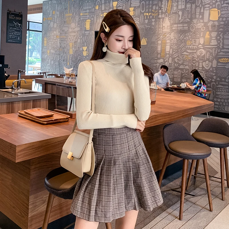 Новинка Осень-зима 2019 Женский пуловер с высоким воротником в Корейском стиле