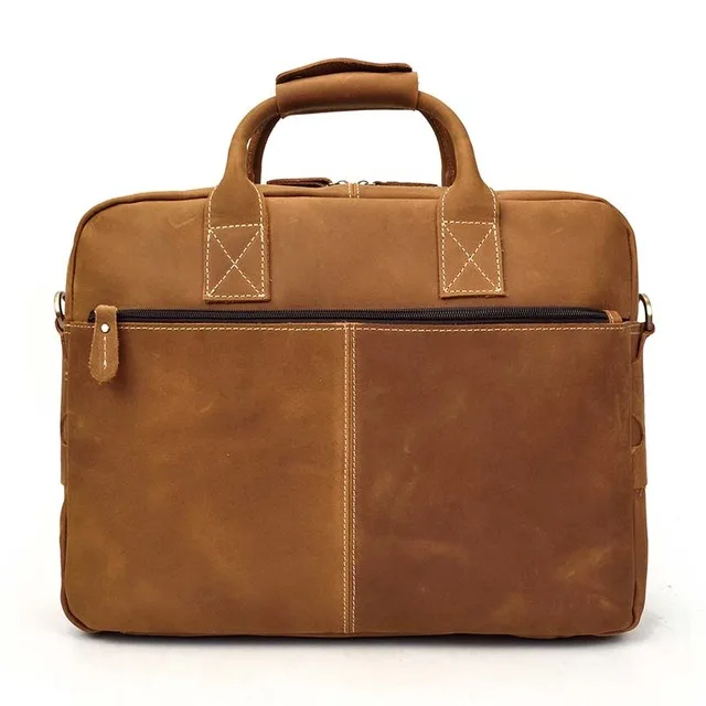 brown3 Винтажный Мужской портфель из натуральной кожи, Воловья кожа, деловая сумка для ноутбука, коровья кожа, 15 дюймов, PC Tote Crazy horse, кожаная офисная сумка - Цвет: brown3