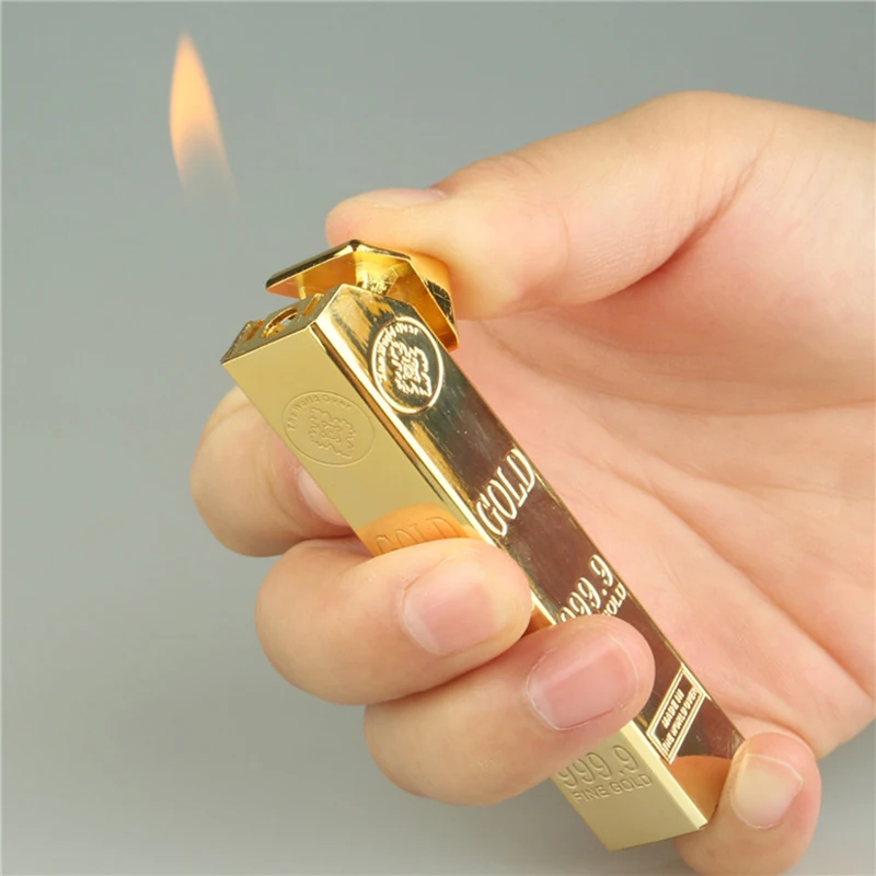 

Metal Gold Bar Lighter Torch Free Fire Butane Gas Smoke Lighter Inflated Cigarette Cigar Gasoline Oil Lighter Gadget For Man