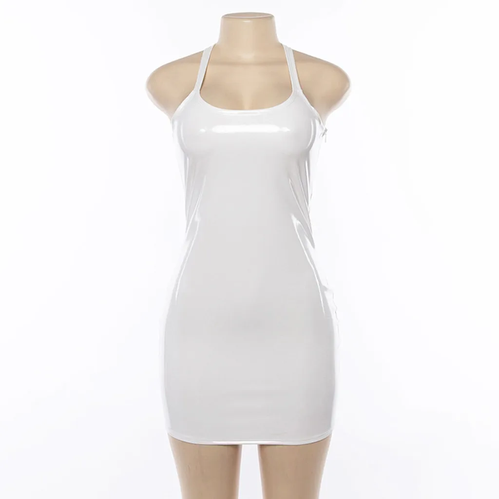 Белое Клубное сексуальное платье Женский латексный сексуальный однотонный кожаный, с влажным эффектом обтягивающий для ночного клуба Вечерние Короткие мини-платья#4