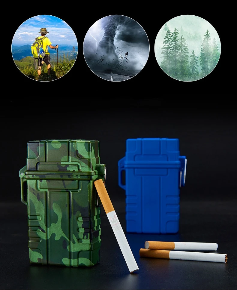 Waterproof USB Lighter New Cigarette Case Lighter Cigar Box Holder Windproof Gas Lighter Refillable Fire Butane Jet Hole