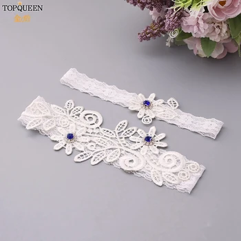 

TOPQUEEN 2pcs/Set Lace Embroidery Bule Rhinestone Sexy Garters for Women/Bride New Design Elastic Trim Garter Belt TH29 TH30