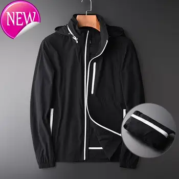 

a thin Wearing hood and high-end portable men's coat and coat, the collar is hidden, large size 4XL sports outdoor man