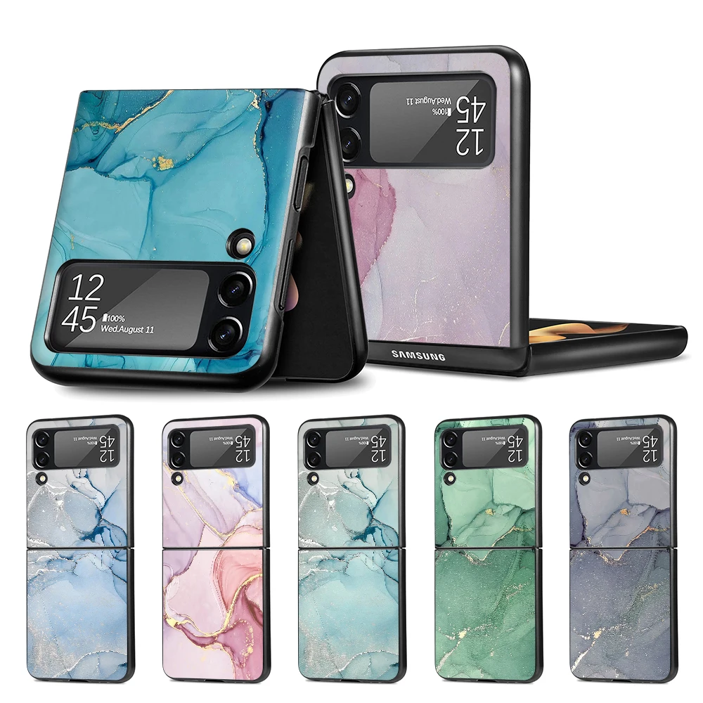 Custodia Per Telefono Per Samsung Galaxy Z Flip3 5G Flip4 Black Coque Z Flip 3 4 Hard Pc Luxury Cover Zflip3 Funda Fashion Granite Marble
