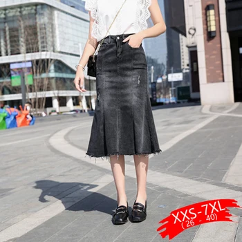

Women Plus Size Denim Skirts Button Up 4XL 6XL 7XL Women Oversized Sexy Lady'S Bodycon Knee Length Long Denim Skirts
