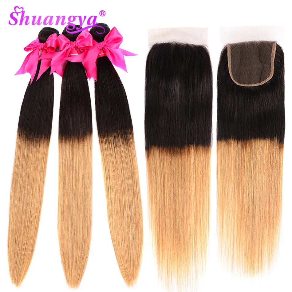 

Mongolian Straight Hair Bundles With Closure T1B/27 Ombre Bundles With Closure Remy Human Hair Bundles With Closure Shuangya