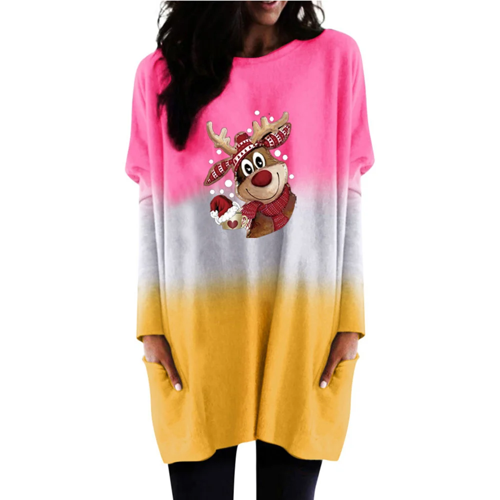 VICABO Pockets Shirts 2020 Christmas Printed Tops Female Fashion Clothes Autumn Winter Woman Tshirts