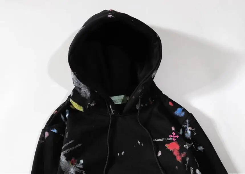 Брызги чернил звездное небо граффити 19ss Off-White OW Мужчины Женщины Осень Зима Мода хлопок свободная толстовка с капюшоном куртка