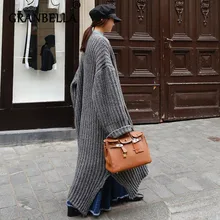 Корейский Свободный вязаный свитер, темно-серый длинный кардиган с карманами размера плюс, повседневные Элегантные толстые теплые пальто