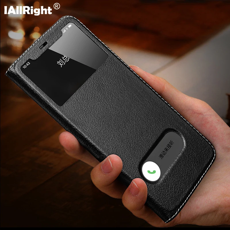 Luxury Litchi Texture Genuine Leather Flip Cover Case For iPhone 11 Pro 12 mini Max 7 8 Plus X XS XR Window View Stand Coque