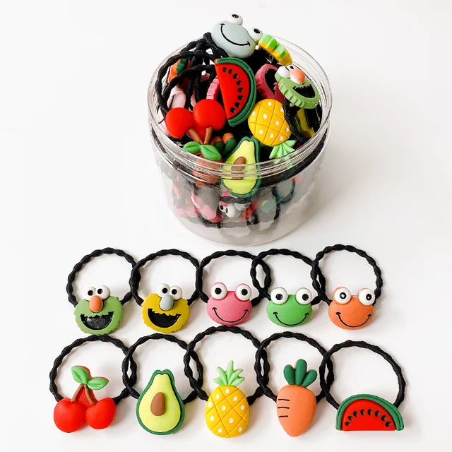 10/20/24 Pcs/Set Baby Girls Cute Cartoon Flower Scrunchies Rubber Bands Children Lovely Elastic Hair Bands Kids Hair Accessories Frog fruit-30 Pcs