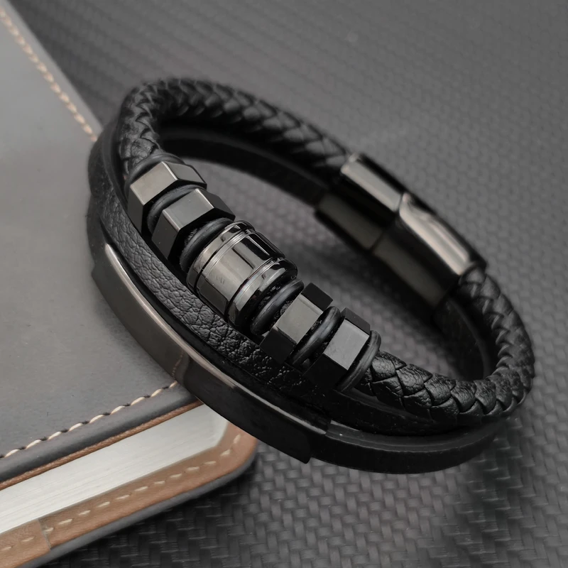 Accessories Bracelet Men's Fashion Gift Black Genuine Leather Bracelets DIY Combination Wild Handsome Gift