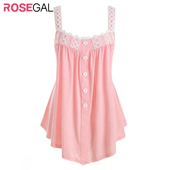 

ROSEGAL Plus Size Tunic Contrast Square Collar New Tops Applique Two Tone Button Female Top 2020 Summer Long Tops Women T-Shirts