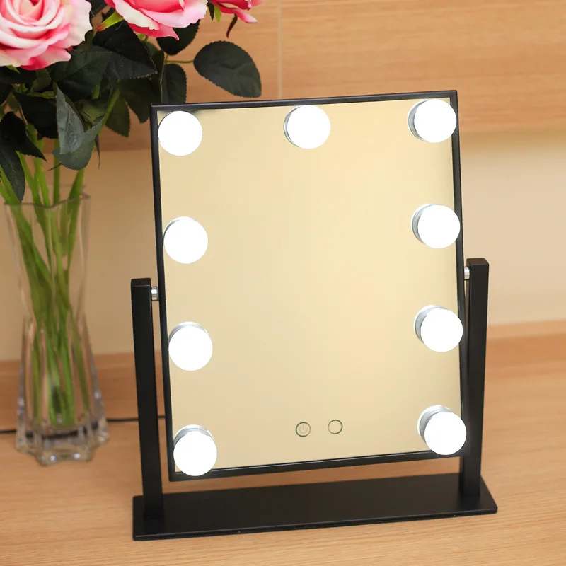 Touch LED Make UP Mirror Standing vanity hollywood lighted Table mirror Metal Rotate 9 Dimmers Lamps maquillage princess espejo