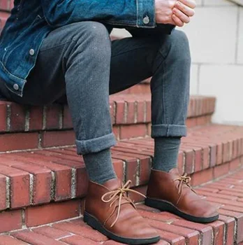 

New Fashion Men's Boots Pu Leather Lace-up Stylish Boots Male Winter Low Heel Ankle Basic Unique Boots Zapato De Hombre HB084