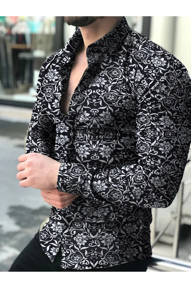 Camisa manga larga para hombre Топ 2021 цветочный blusa неформальный camisas Hawaii Anas ropa masculina | Мужская