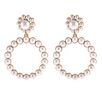 

Women''s Trendy Crystal Round Pendant Drop Earrings For Women Wedding Earring Fashion Pearl Charm Statement Female Jewelry