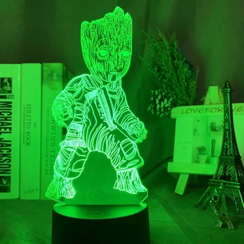 

The Avengers Super Heroe Tree Man Groot Figure 3d Illusion Usb 3d Led Night Light Multicolor Rgb Table Lamp Bedroom Neon